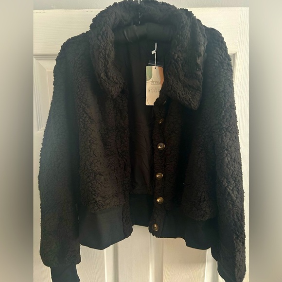 BTFBM Button Down Sherpa Shacket, Long Sleeve Warm Fall Winter Short Coat, sz L - Picture 4 of 8